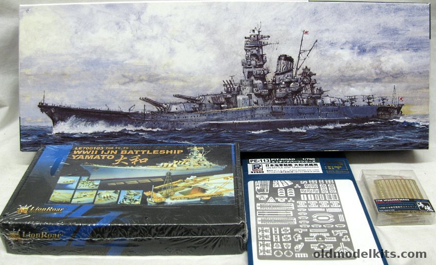 Fujimi 1/700 IJN Yamato Battleship Early (With Four Secondary Turrets) And Lion Roar Detail Set / Pit Road Photoetch / IJN Protective Sandbags, 42131 plastic model kit